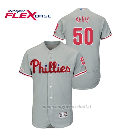 Maglia Baseball Uomo Philadelphia Phillies Hector Neris 150th Aniversario Patch Flex Base Grigio